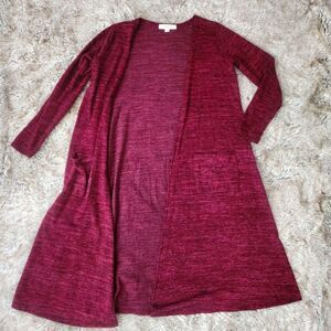 LuLaRoe Sarah Full Length Knit‎ Duster Cardigan Sweater Burgundy Red Size Small